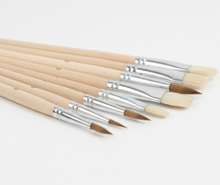 Set paleta ovala cu 12 pensule pentru pictura, din lemn, 7 cu varf rotund si 5 cu varf plat, dimensiune paleta 24x30 cm [3]