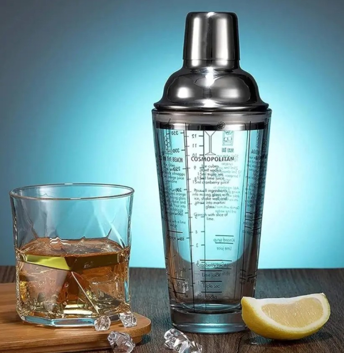 Shaker din sticla, pentru cocktail, capac din otel inoxidabil, 400 ml [2]