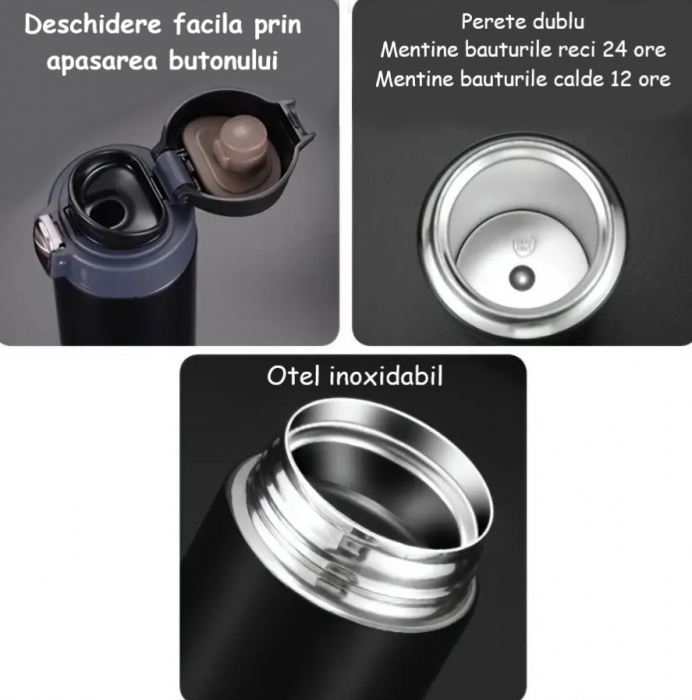Sticla din otel inoxidabil, termos, pereti dublu izolati, gri, 450 ml [2]