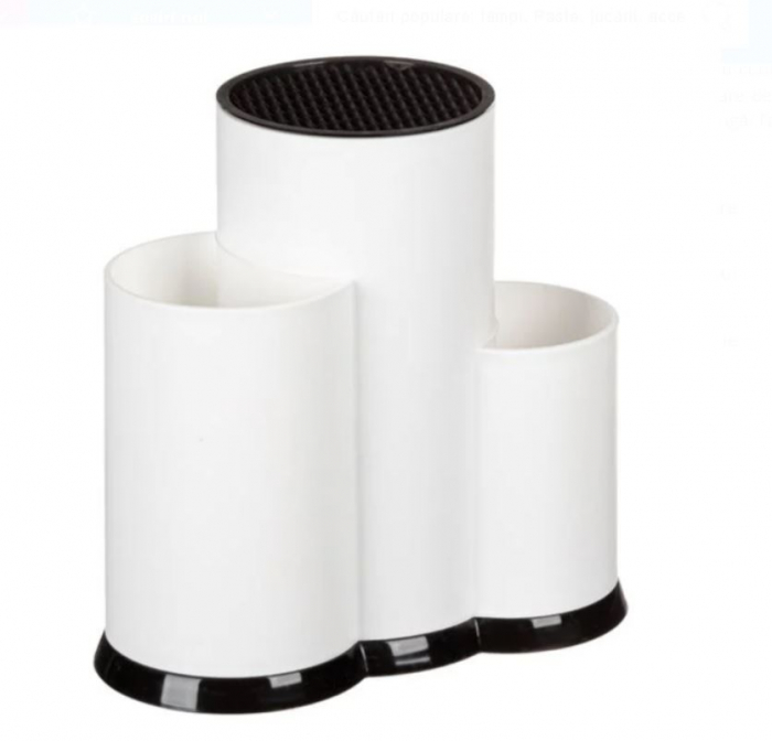 Suport cutite si ustensile bucatarie, plastic, alb, 23x12x22 [3]