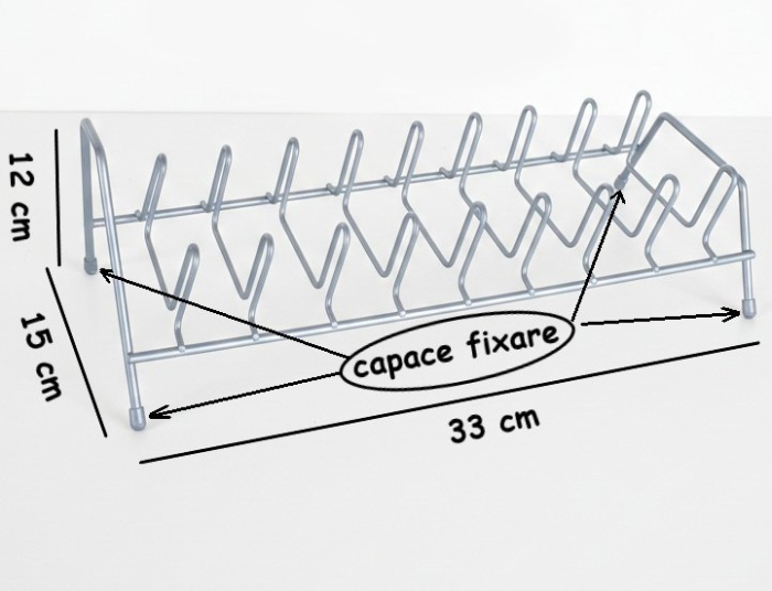 Suport din otel, tip scurgator pentru farfurii, capace si tocatoare, 33 x 15 x 12 cm, organizator stabil pentru depozitare vesela in bucatarie [3]