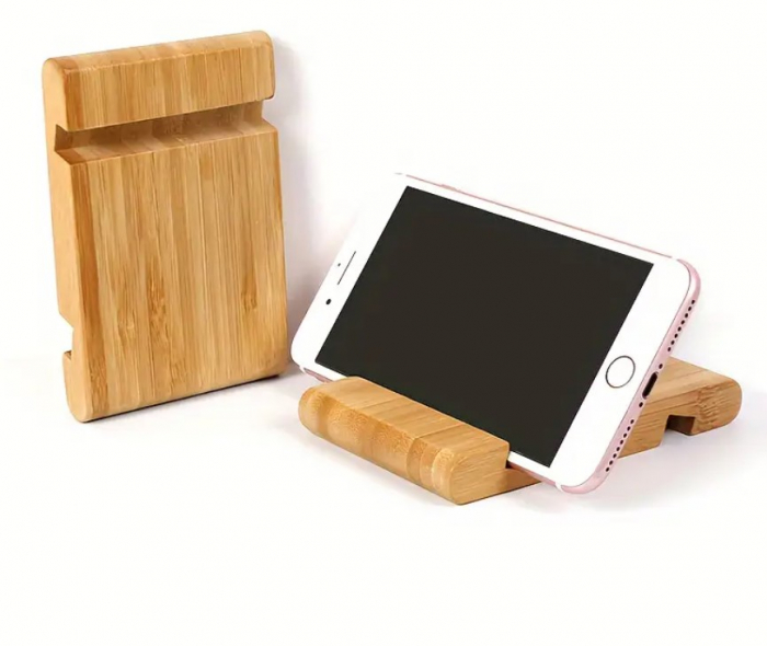 Suport pentru telefon mobil sau tableta, bambus, 13x8 cm [5]
