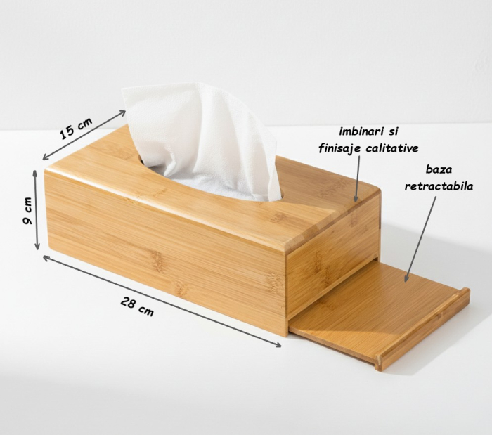 Cutie decorativa din bambus, pentru servetele, 28x15x9 cm [3]