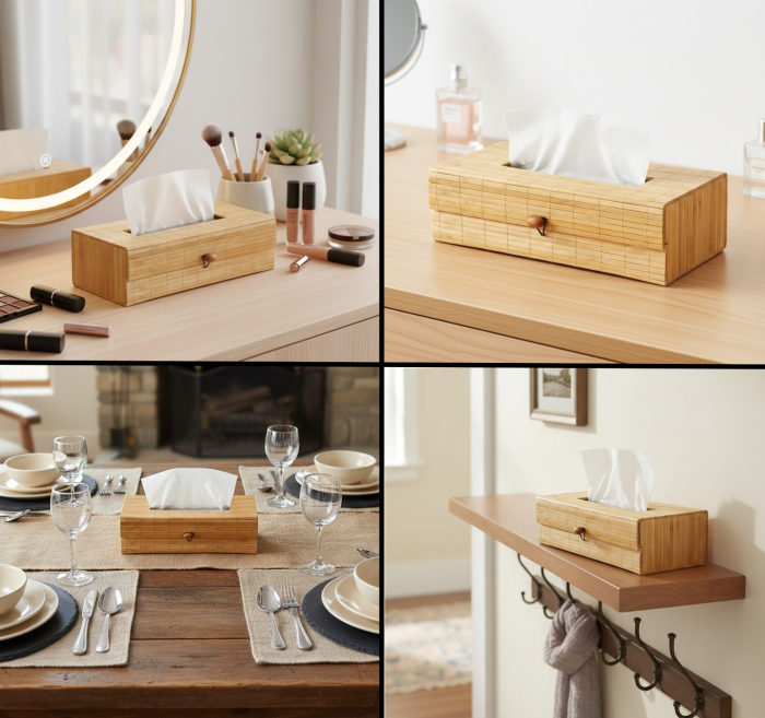 Cutie decorativa din bambus pentru servetele, 26x14x9 cm [2]