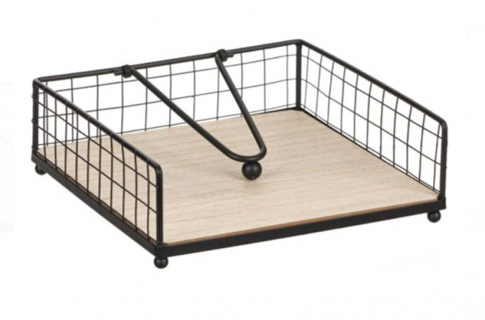 Suport servetele din metal si baza de lemn, 17x17x5 cm [3]