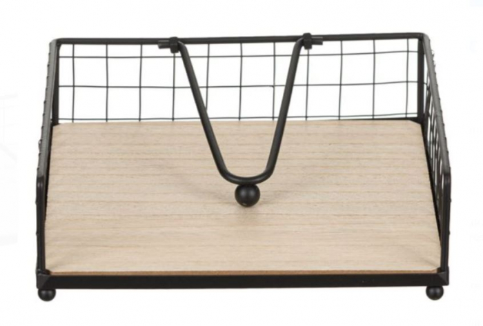 Suport servetele din metal si baza de lemn, 17x17x5 cm [4]