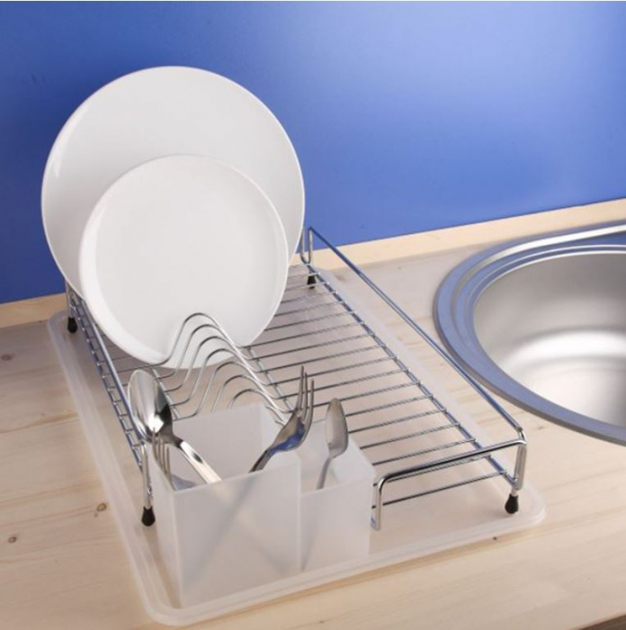 Suport vase si tacamuri din inox cu tava de scurgere, alb, 35x44x10 cm [2]