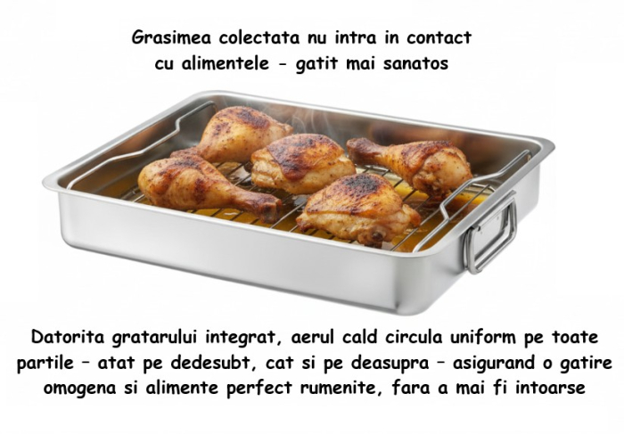 Tava din inox cu gratar, pentru cuptor – gatire uniforma, mai sanatos, mai curat,  40x32x7 cm [2]