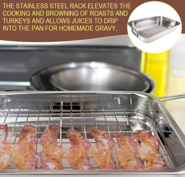 Tava cu gratar din inox, pentru cuptor,  40x32x7 cm [6]