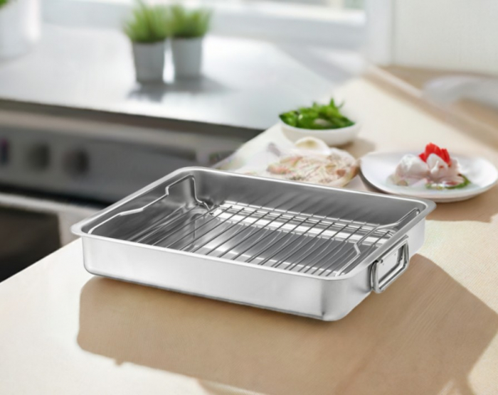 Tava cu gratar din inox, pentru cuptor,  40x32x7 cm [4]
