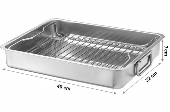 Tava din inox cu gratar, pentru cuptor – gatire uniforma, mai sanatos, mai curat,  40x32x7 cm [5]