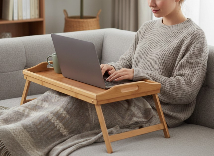 Tava / masuta pliabila din bambus – ideala pentru mic dejun la pat si servire confortabila, 50x29.5x22 cm [2]