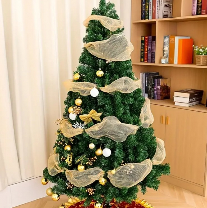 Tesatura decorativa de Craciun, pentru brad, aurie, 200x67 cm [5]