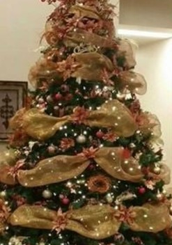 Tesatura decorativa de Craciun, pentru brad, aurie, 200x67 cm [3]