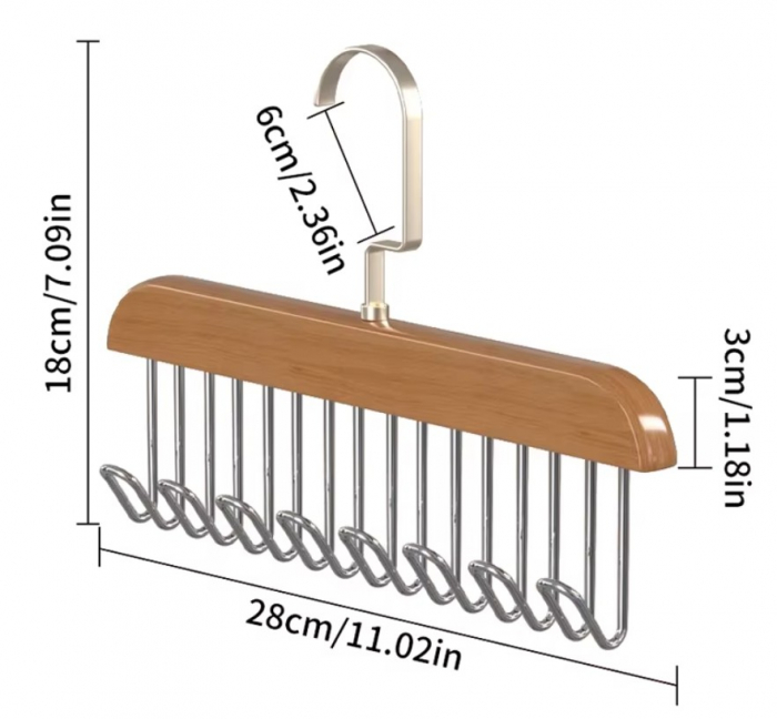 Umeras multifunctional cu 8 carlige, lemn - metal, 28x18 cm [4]