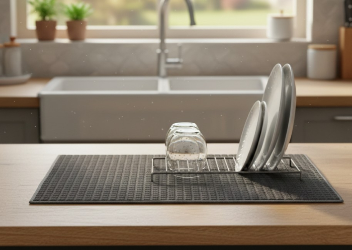 Uscator de vase si pahare, tip prosop absorbant, gri, 50x40 cm [3]