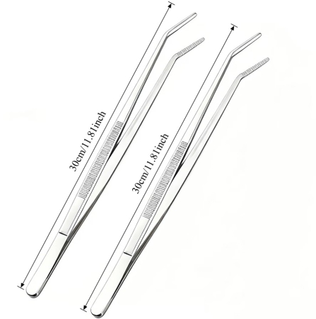 Set 2 buc penseta multifunctionala, pentru gatit, servire, manipulare de precizie, otel inoxidabil, 30 cm, varf curbat [2]