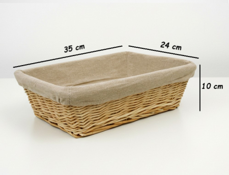 Cos rectangular din rachita, prevazut cu husa din bumbac, 35x24x10 cm, pentru paine, fursecuri sau biscuiti, uz casnic si profesional HoReCa, restaurante, cafenele, hoteluri [1]