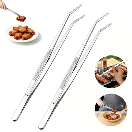 Toate produsele - Set 2 buc penseta multifunctionala, pentru gatit, servire, manipulare de precizie, otel inoxidabil, 30 cm, varf curbat