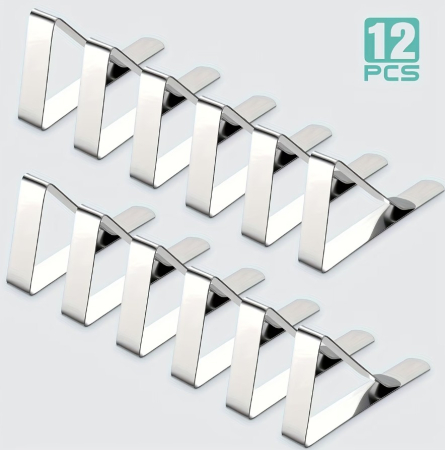 HoReCa - Set 12 cleme metalice pentru fixare fata de masa, 7.2x4.6x1.2 cm, accesoriu Horeca, pentru restaurante, cafenele, terase, hoteluri sau evenimente