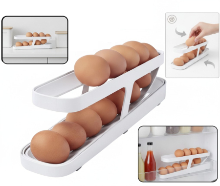 Toate produsele - Organizator pentru oua, 2 nivele, sistem de alunecare, 36x8.2x10 cm, ideal pentru usa frigiderului sau spatii inguste