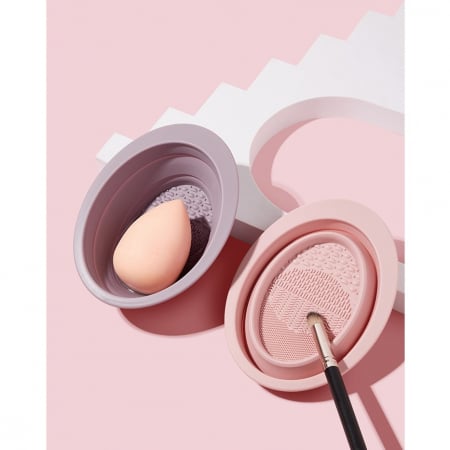 Accesoriu din silicon pentru curatarea accesoriilor makeup, pensule, buretei, pliabil, mov [2]