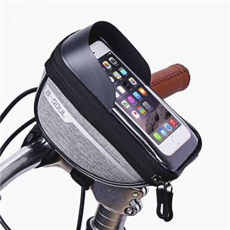 Accesorii biciclete - Borseta bicicleta impermeabila cu husa pentru telefon, montare pe ghidon, 18.5x9.5 cm