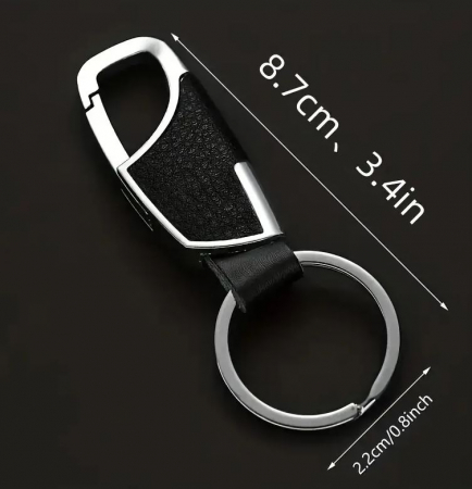 Breloc metalic cu insertii de piele ecologica, cu carabina, 8.7 x 2.2 cm [2]