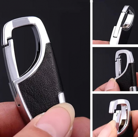 Breloc metalic cu insertii de piele ecologica, cu carabina, 8.7 x 2.2 cm [3]