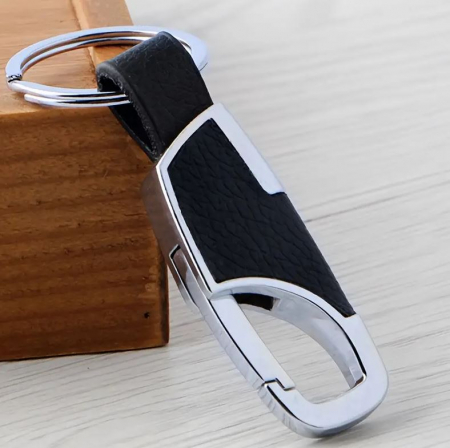 Breloc metalic cu insertii de piele ecologica, cu carabina, 8.7 x 2.2 cm [4]