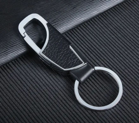 Breloc metalic cu insertii de piele ecologica, cu carabina, 8.7 x 2.2 cm [1]