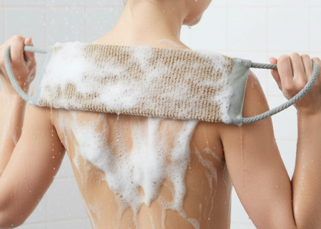 Ingrijire personala - Burete de baie exfoliant, tip banda pentru spate, 54 x11 cm, iuta si bumbac