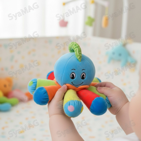 Caracatita de plus, zornaitoare, 20 cm, colorata, moale si vesela, pentru bebelusi [1]