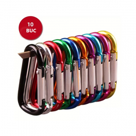 Promotii - Carlige metalice carabinier, colorate, 4.7x2.5 cm, 10 buc