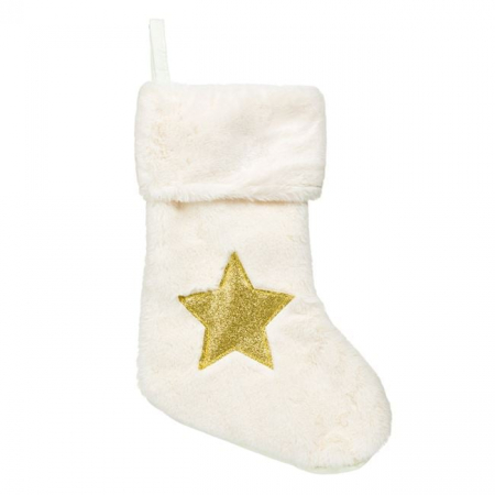 Toate produsele - Cizmulita de Craciun blanita alba si stea aurie - 25.5x40cm