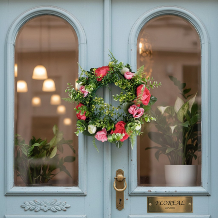 Coronita decorativa, flori artificiale roz, Ø25 cm, utilizare universala, decor sezonier interior/exterior, evenimente, spatii rezidentiale si comerciale [4]