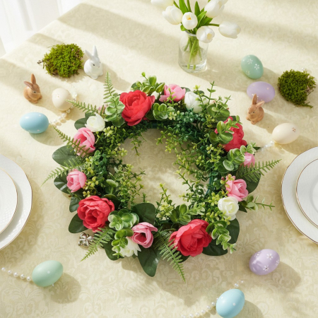 Coronita decorativa, flori artificiale roz, Ø25 cm, utilizare universala, decor sezonier interior/exterior, evenimente, spatii rezidentiale si comerciale [3]