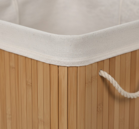 Cos de rufe din bambus cu sac textil – organizare eleganta pentru baie si dressing, 72 Litri, 40x30x60 cm [2]