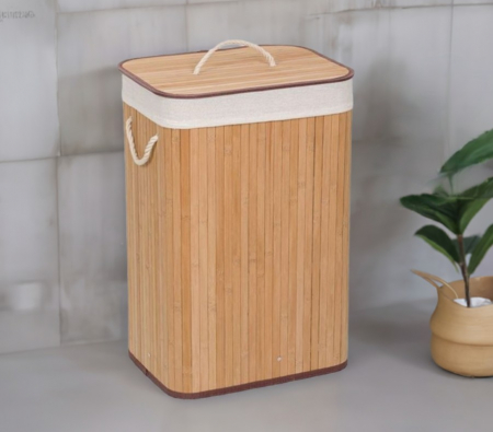 Cos de rufe din bambus, pliabil, natur, 72L, 40x30x60 cm [2]