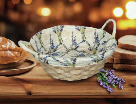 Cos decorativ, rotund, captuseala din material textil, model flori de lavanda, Ø23 x 8 cm [1]