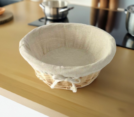 Toate produsele - Cos paine, din rachita, husa din bumbac detasabila, 18x8 cm