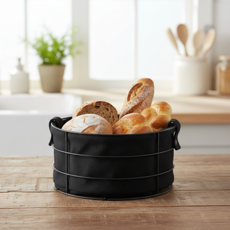 Cos paine rotund cu baza metalica si husa textila, Ø22x12cm [1]