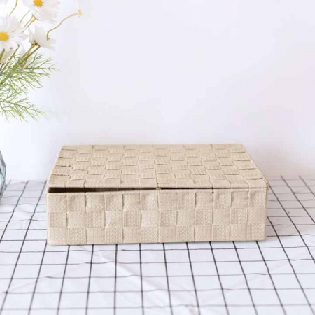 Huse si cutii depozitare - Cos textil, bej, cu capac, 28 x 18 x 7 cm