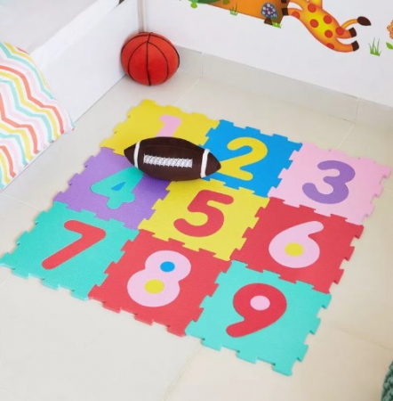 Siguranta si protectie - Covor din spuma, puzzle colorat cu cifre, 9 piese, 93x93 cm