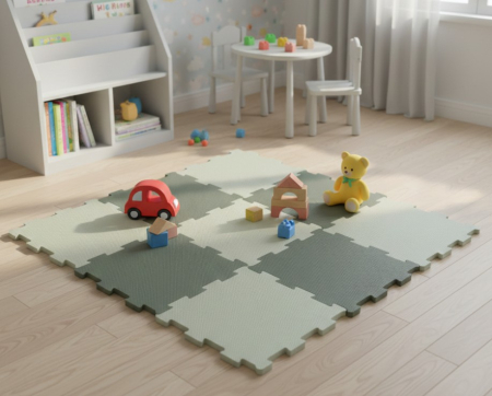 Toate produsele - Covor din spuma, puzzle gri verzui, 9 piese, 93x93 cm