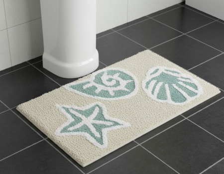 Home & Deco - Covor moale de baie, crem, 100% bumbac, model tema marina, 75x45 cm