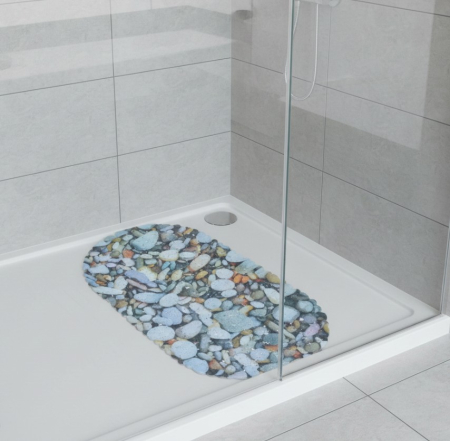 Covoras antiderapant, pentru baie, prindere cu ventuze, tema pietre de rau, 68x35 cm [2]