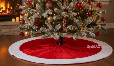 Toate produsele - Covoras pentru brad catifelat, alb-rosu - 66 cm