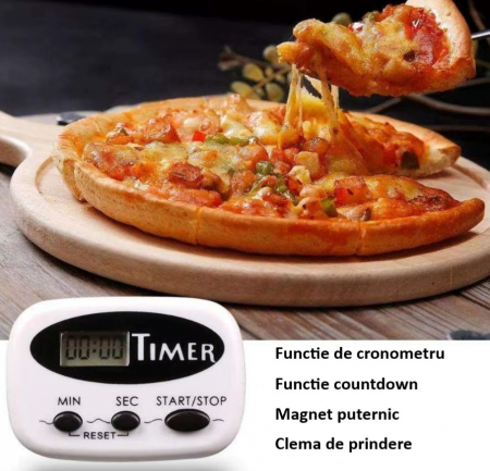 Bucatarie si servire - Cronometru digital, cu magnet si clema de prindere, avertizare sonora