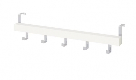 Toate produsele - Cuier cu 5 agatatori, pentru usa/perete, lemn/inox, alb, 60x8x4 cm